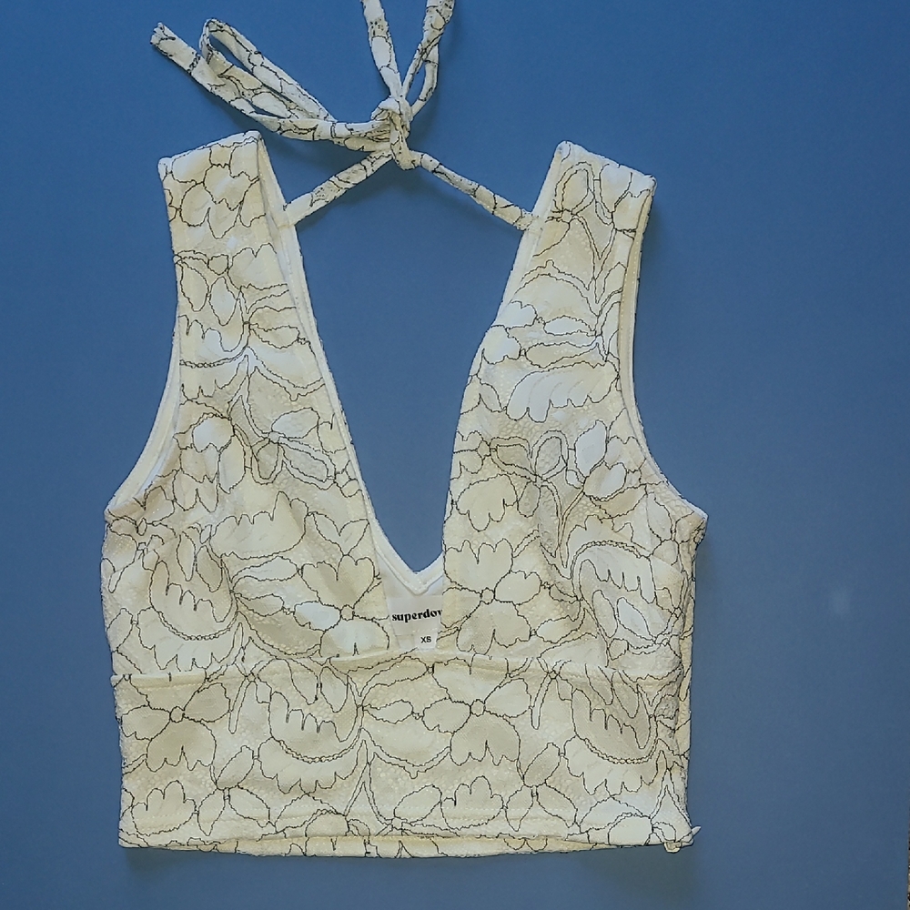 Chic Halter Cream/Black Floral Mesh Lined Woman Sz XS